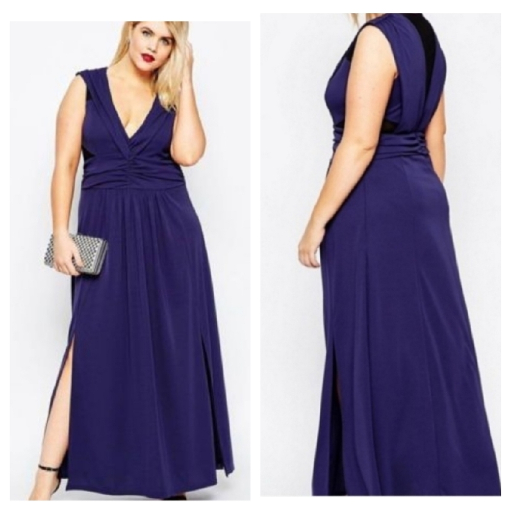 ASOS Curve Plus |  Navy Gown with Sheer Cutouts